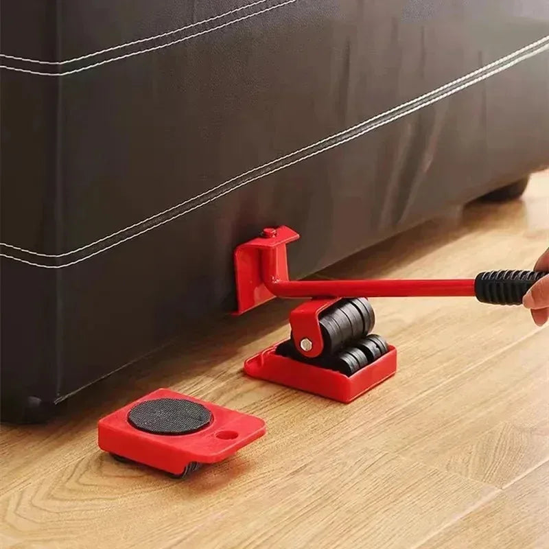 Heavy Duty Furniture Lifter & Mover Set – 4 Rollers + Wheel Bar, 360° Movement, Tool‑Free Assembly, for Sofas, Beds, Fridges
