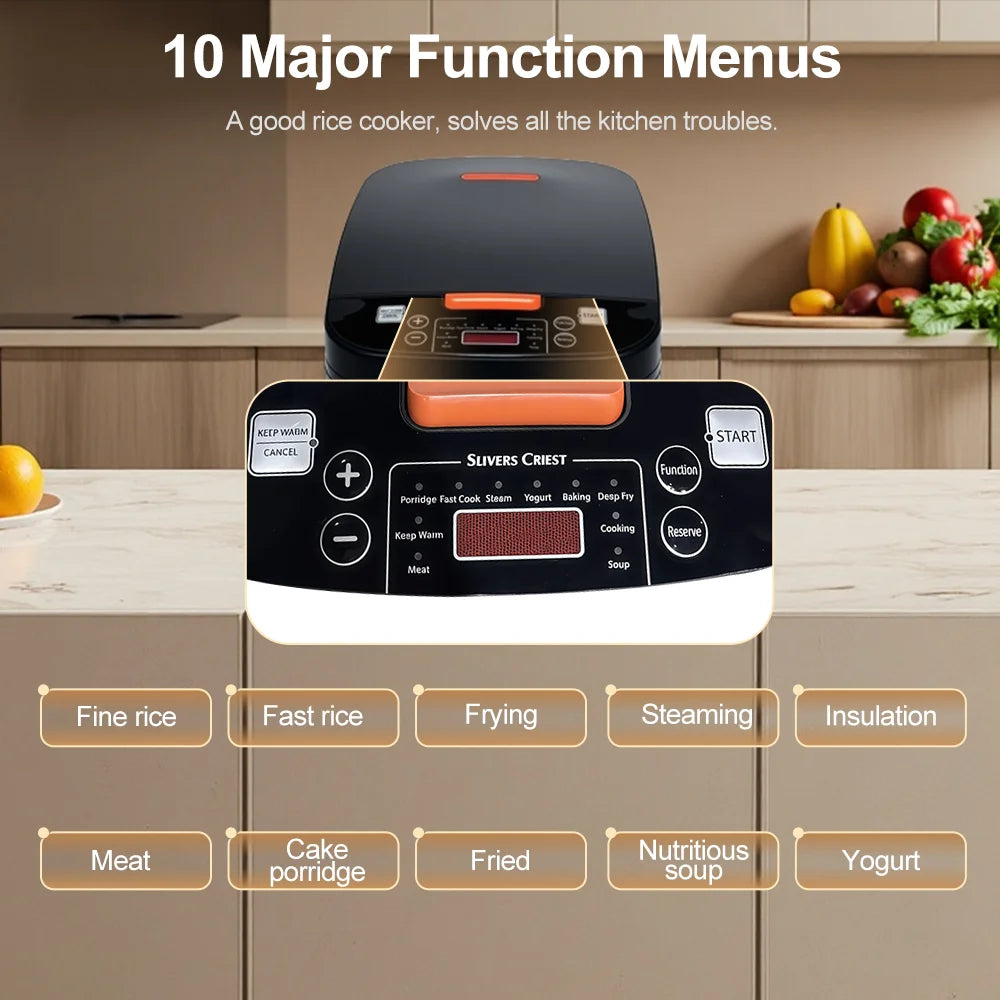 5L Electric Rice Cooker Multi-functional with Steamer Non-Stick Inner Pot 1000W 24H Keep Warm LCD Display for Home Kitchen