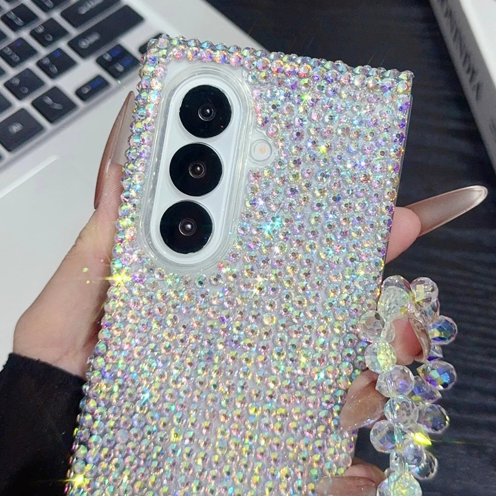 Luxury Full Glitter Diamond Bracelet Chain Phone Case For Samsung Galaxy Z Fold 7 Z Fold6 Z Fold5 ZFold4 ZFold3 Shockproof Cover