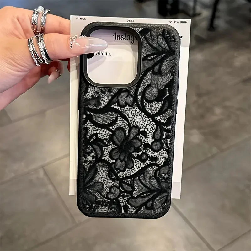 Black Lace Pattern Phone Case For iPhone 17 Pro Max 16 15 14 Plus 13 12 11 Pro Max 16E 17Air Shockproof Soft Cover