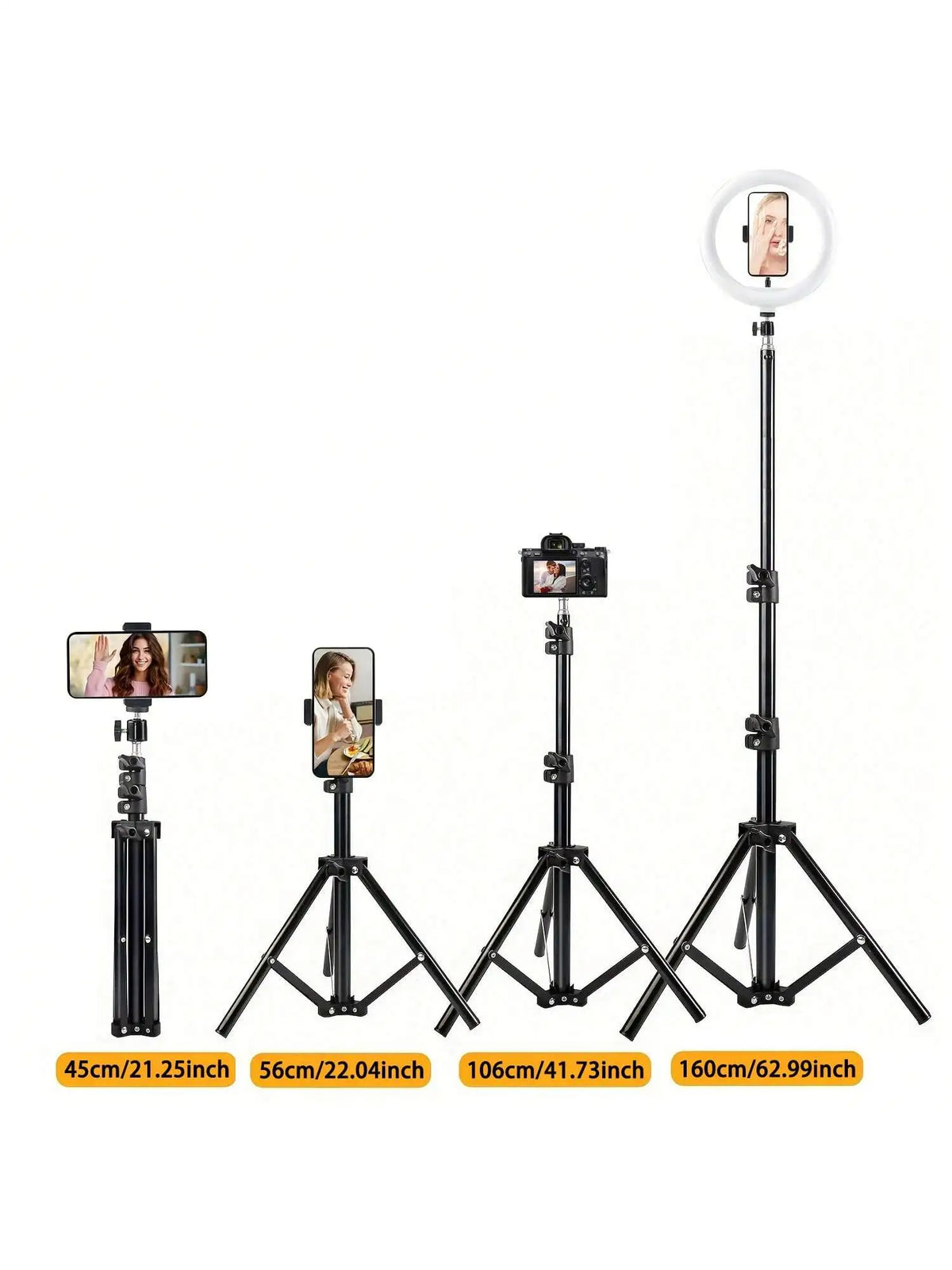1pc 63-inch With Foldable Tripod & Phone Holder clip 160.02 Cm Multifunctional Tripod, Tripod For Phone And Camera
