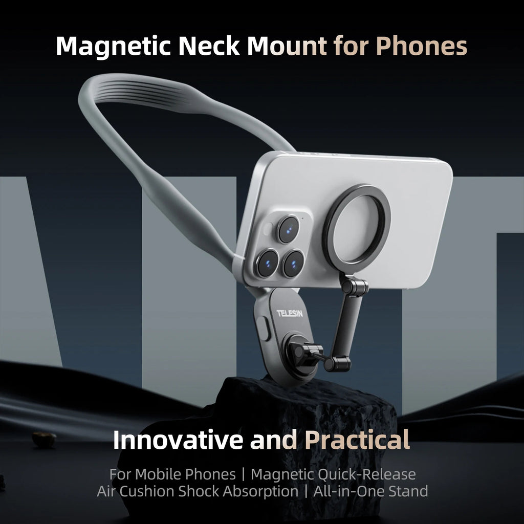 TELESIN Silicone Magnetic Quick Release Neck Mount Hold for IPhone 15 14 13 12 11 10 SAMSUNG HUAWEI XIAOMI Phone Accessories