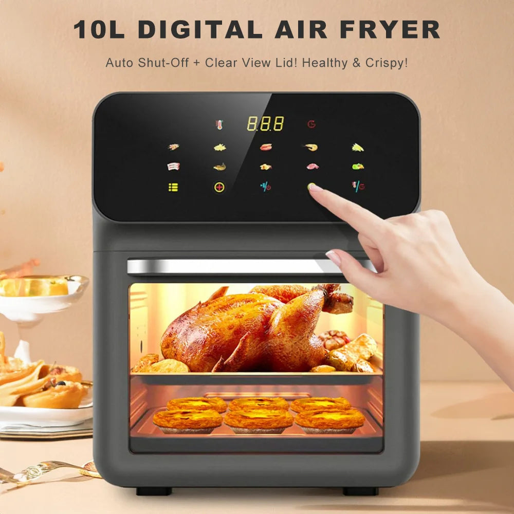 Visible Air Fryer Toaster Oven All-in-One 10L Digital Air Fryer Toaster Oven with Baking Sheet 10 Presets Guided Cooking