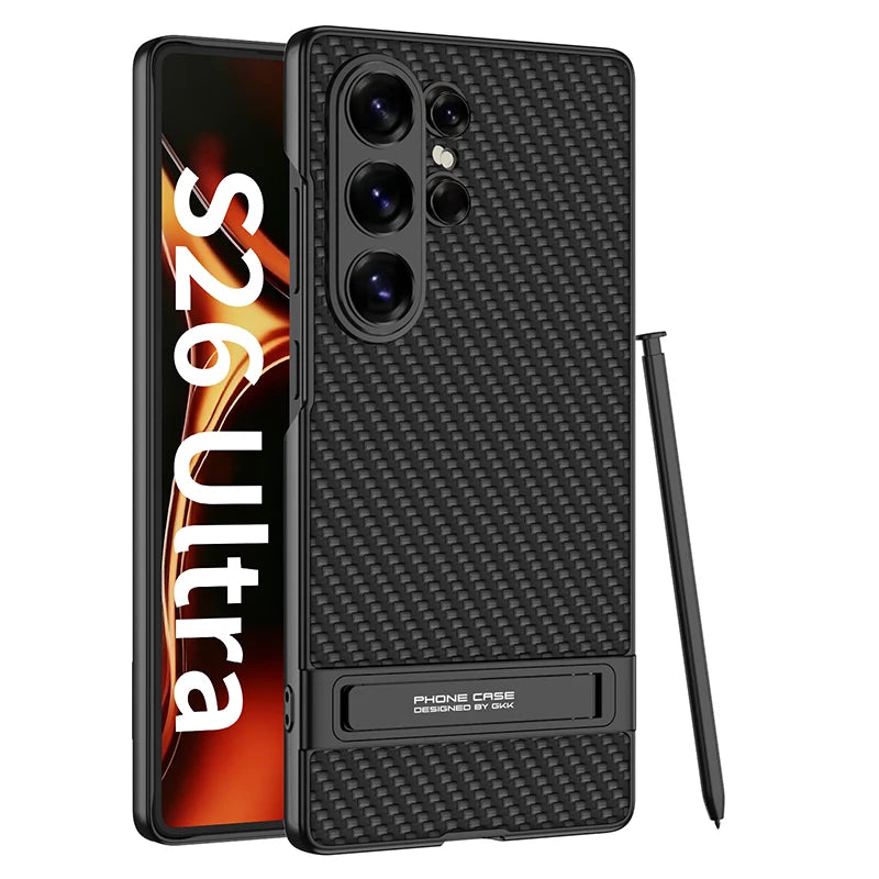 For Samsung Galaxy S26 Ultra S26Ultra Case Luxury Ultra-Thin Skin-Friendly Matte Leather Bracket Shockproof Hard Cover Accessory