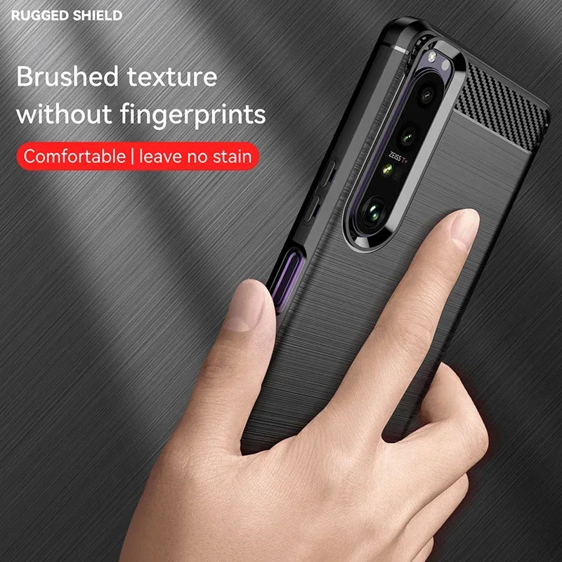 Carbon Fiber Soft Silicone Case For Sony Xperia 10 1 5 II III IV V VI Brushed Texture Back Cover Anti Shock Shell Case Funda