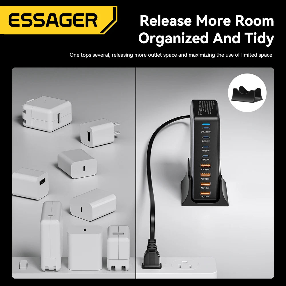 Essager 320W GaN Charger 8Port USB Type C Desktop Charging Station PD 100W Fast Charging For iPhone 17 16 15 iPad MacBook Laptop