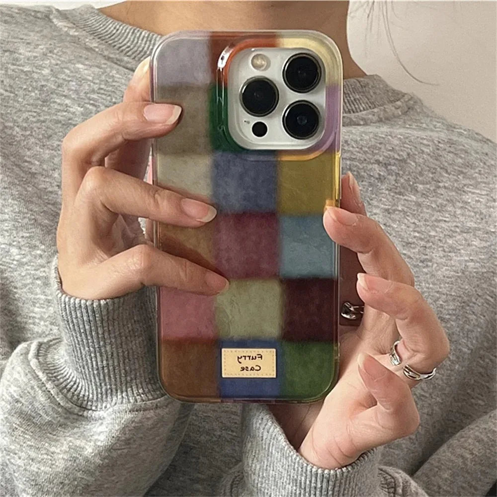 Cute Dopamine Color Block Match Plaid Clear Case For iPhone 17 16 15 14 13 12 11 Pro Max XS XR X 7 8 Plus Checkered Soft Cover