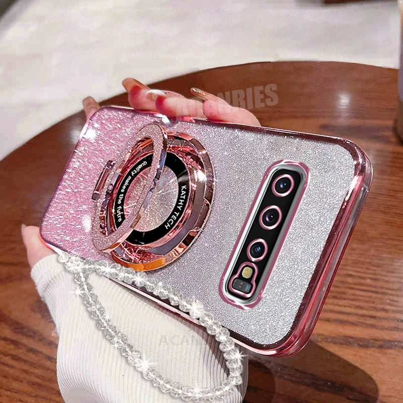 Glitter Holder Chain Case For Samsung Galaxy S10 Plus S10plus S9 S9plus S8 S20 Note 8 9 10 20 Lanyard Silicone Stand Cover Note9