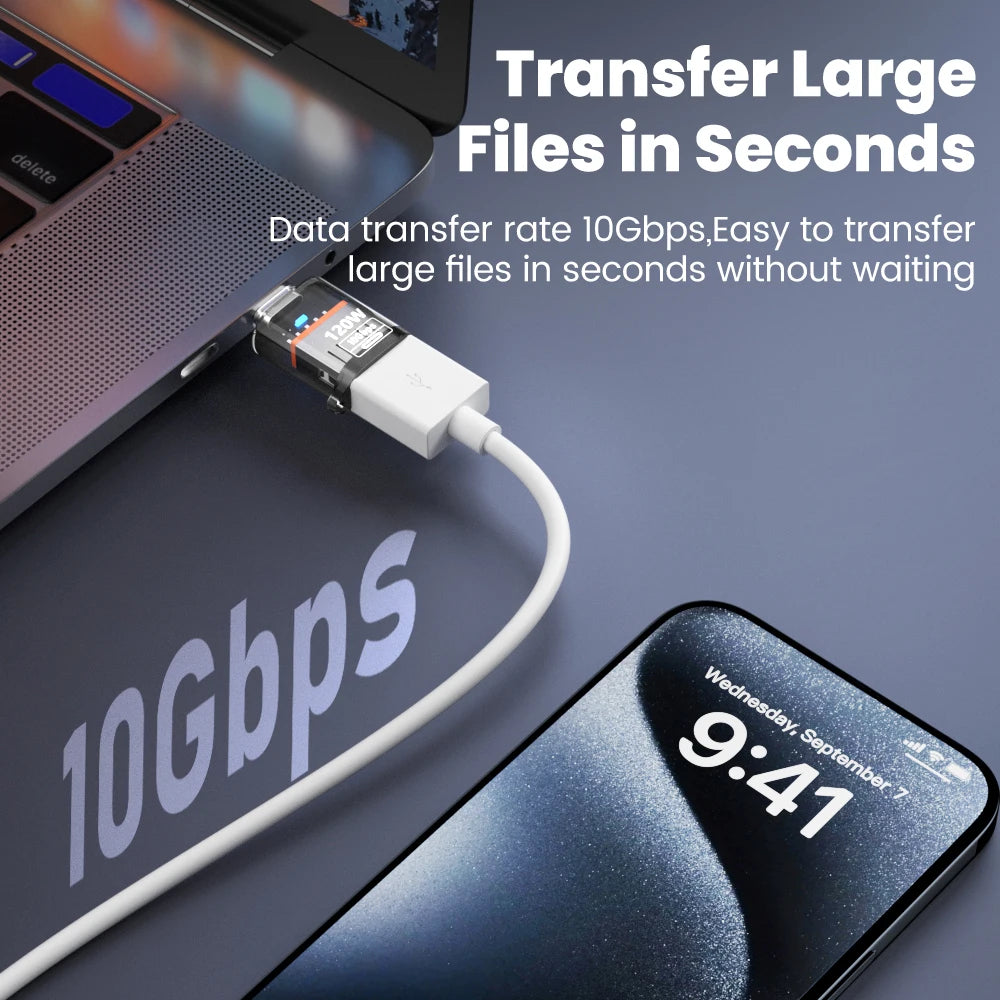 Olaf 120W Type C To USB A OTG Adapter USB 3.2 to Type C Fast Charging Connector For iPhone 15 16 Macbook iPad Huawei P60Xiaomi
