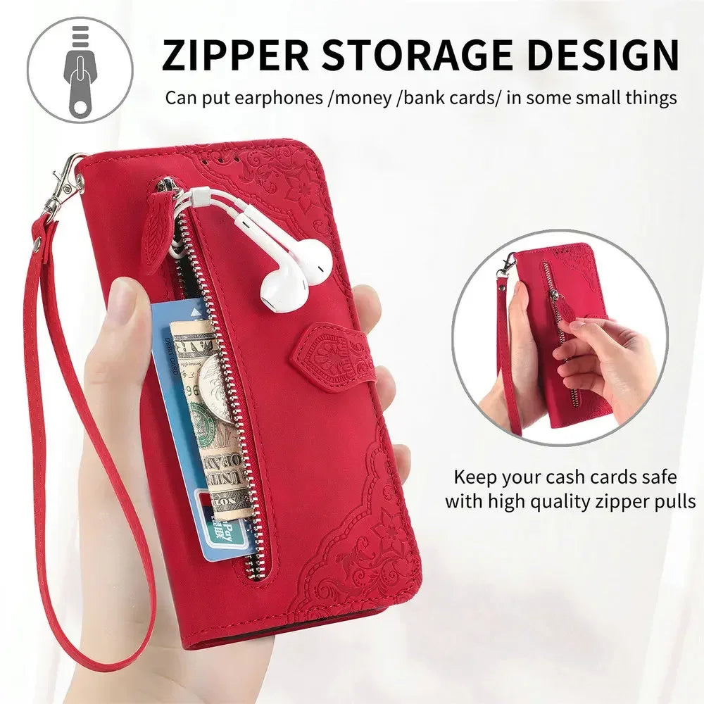 S25 S24 S23 Ultra S 26 S20 FE 5G Flip Case Zipper Card Texture Book Cover for Samsung Galaxy S21 Plus S22 S26 Ultra S 25 24 Capa
