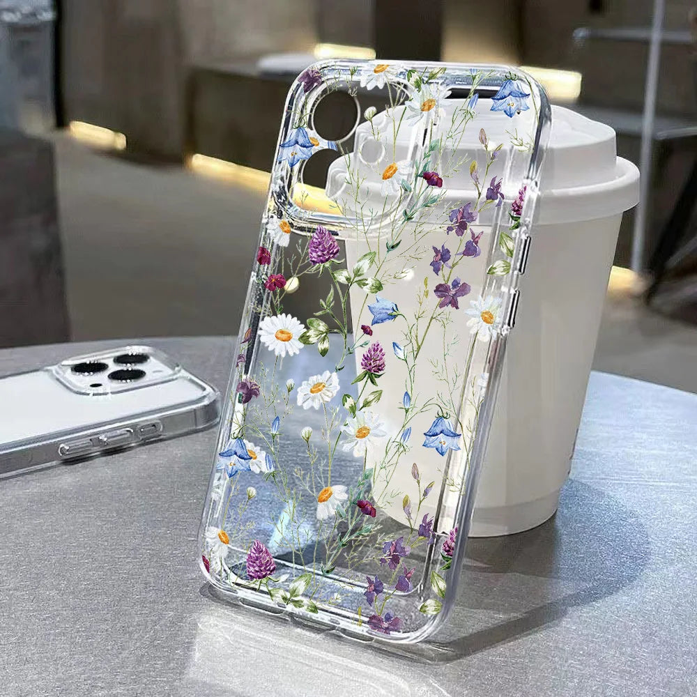 Purple Flower Phone Case For iPhone 16 Pro Case iPhone 14 11 13 12 15 Pro Max 16e XR 7 8 Plus SE 2 3 Shockproof Soft Clear Cover