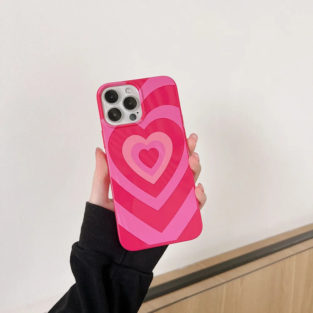 Cute Gradient Pink Sweet Love Heart Phone Case for iPhone 16 15 14 13 12 11 Pro Max Plus Soft Cover