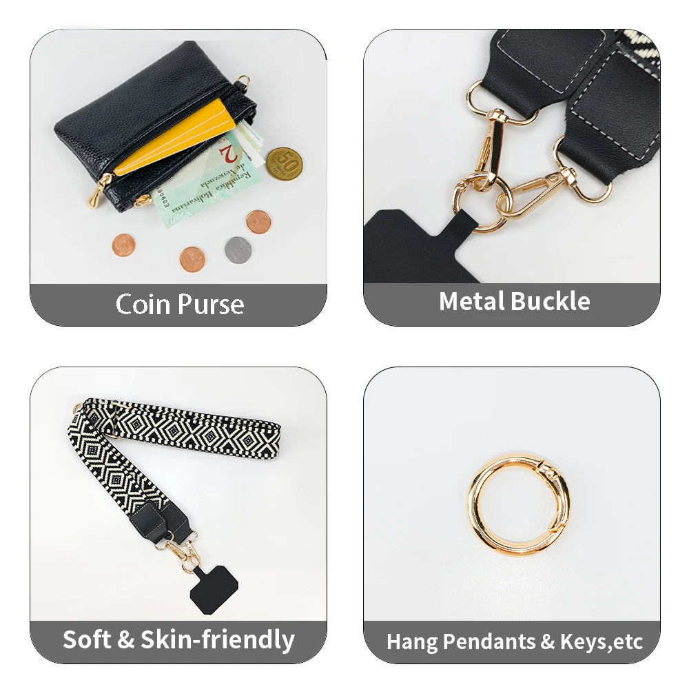 Bohemian Style Crossbody Mobile Phone Lanyards with Coin Purse Adjustable Disassembly Neck Strap for All Phone Case Accessories