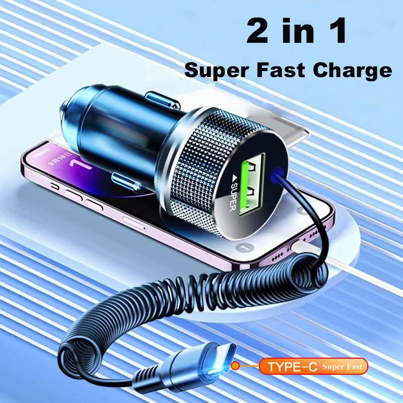 Powered by AliSave Plus          EDEBA Metal USB Car Charger with Type C Cable 12V Super Fast Charging Vehicle Adapter 2 in 1 for iPhone Samsung Huawei VIVO OPPO