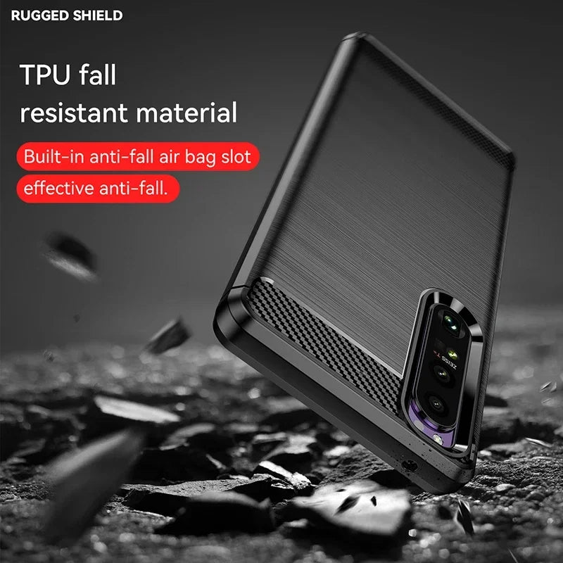 Carbon Fiber Soft Silicone Case For Sony Xperia 10 1 5 II III IV V VI Brushed Texture Back Cover Anti Shock Shell Case Funda