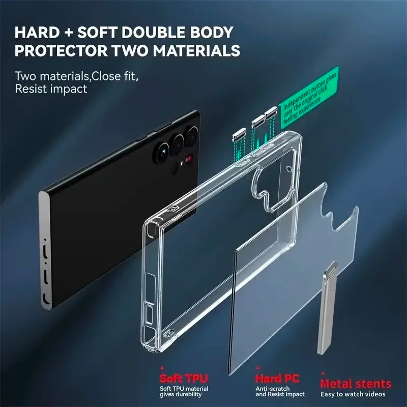 Clear Mobile Phone Case for Samsung Galaxy S26 S24 S25 S23 22 Ultra FE Plus with Kickstand Transparent Stand Cases Back Cover