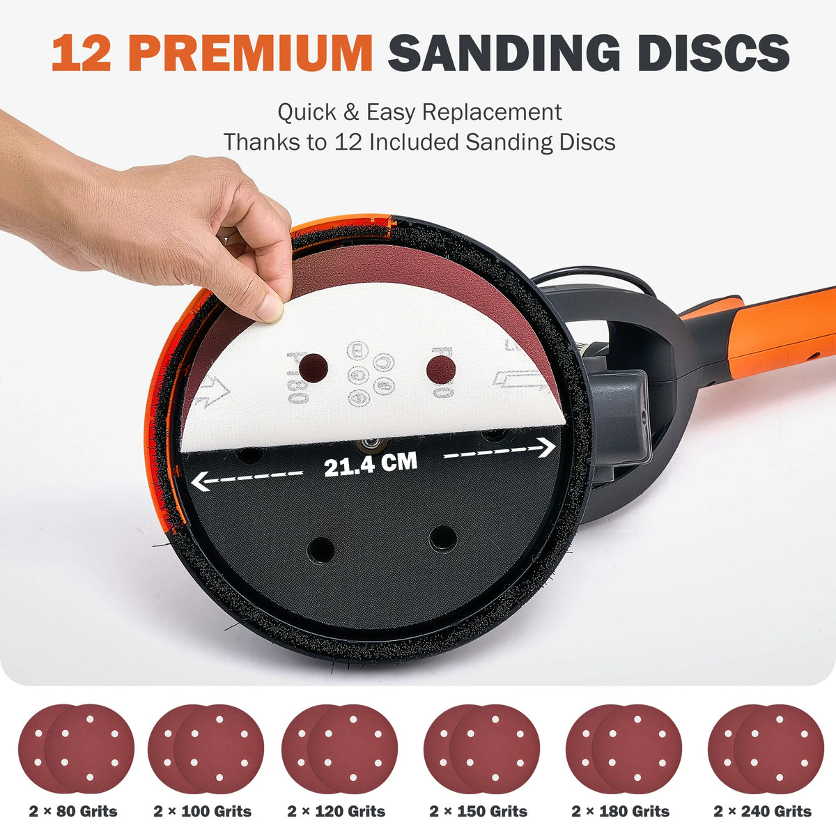 7 Speeds Drywall Sander 850W Electric Wall Sander Vacuum Attachment & LED Light