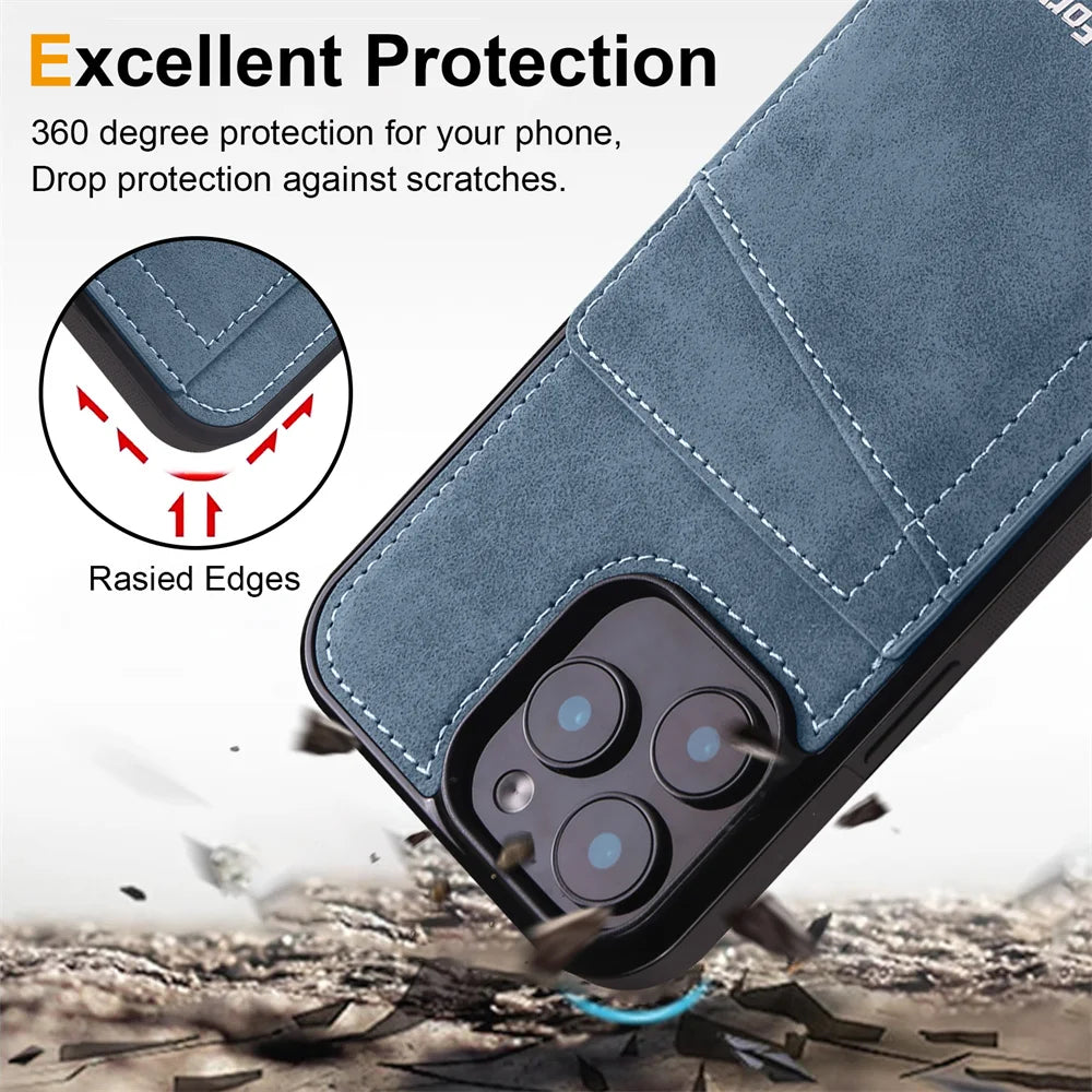 Luxury Leather Case For iPhone 16 15 14 13 12 11 Pro Max Case Cover For iPhone 16 15 14 Plus IP 16E 17 Air Phone Case Flip Cover