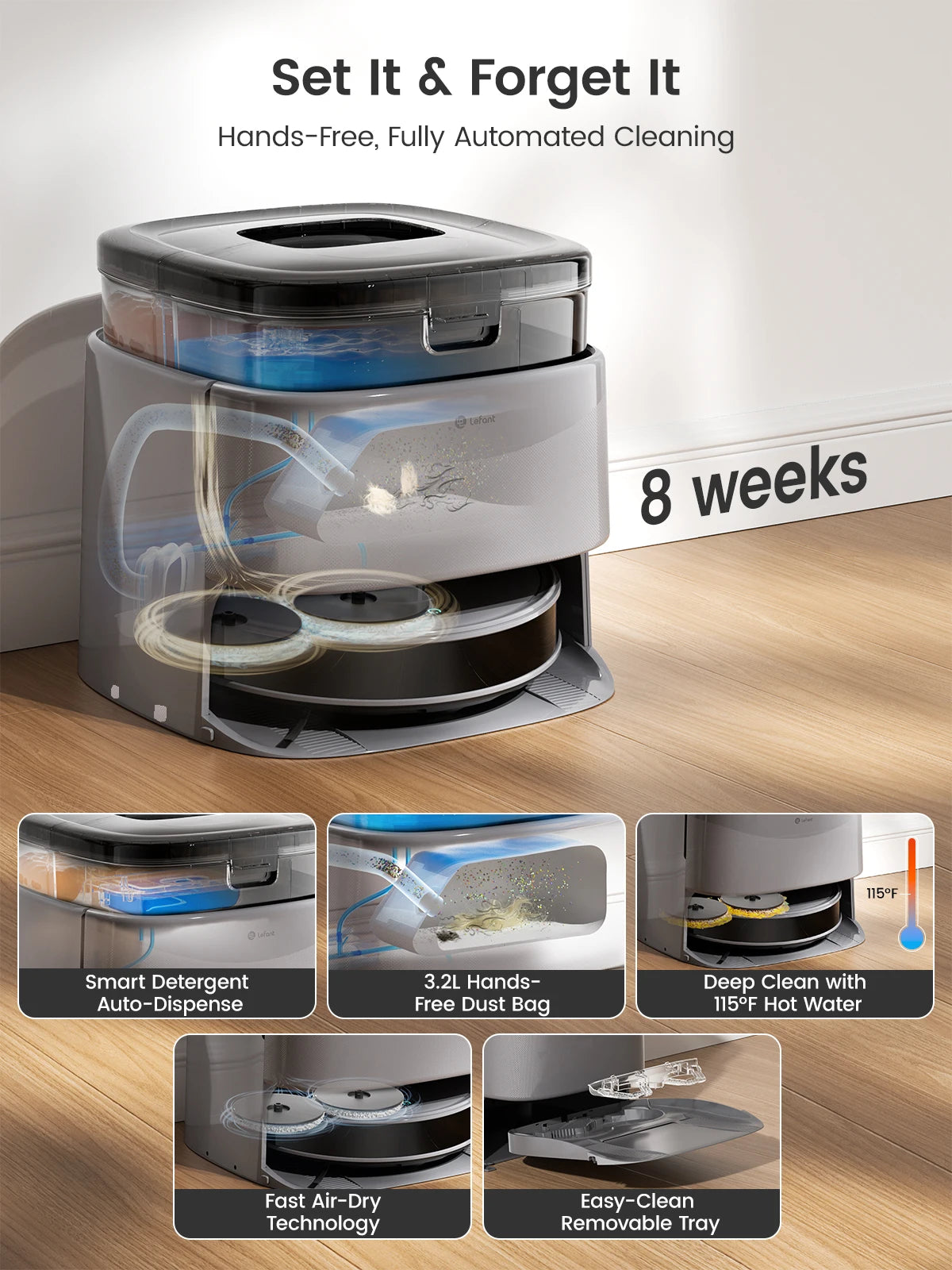 Lefant M3 Max Robot Vacuum Cleaner with Sweeping Function, 20000 Pa, LiDAR Navigation, Ideal for Pet Hair, Human Hair, and Dust