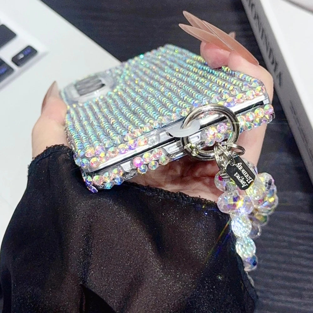 Luxury Full Glitter Diamond Bracelet Chain Phone Case For Samsung Galaxy Z Fold 7 Z Fold6 Z Fold5 ZFold4 ZFold3 Shockproof Cover