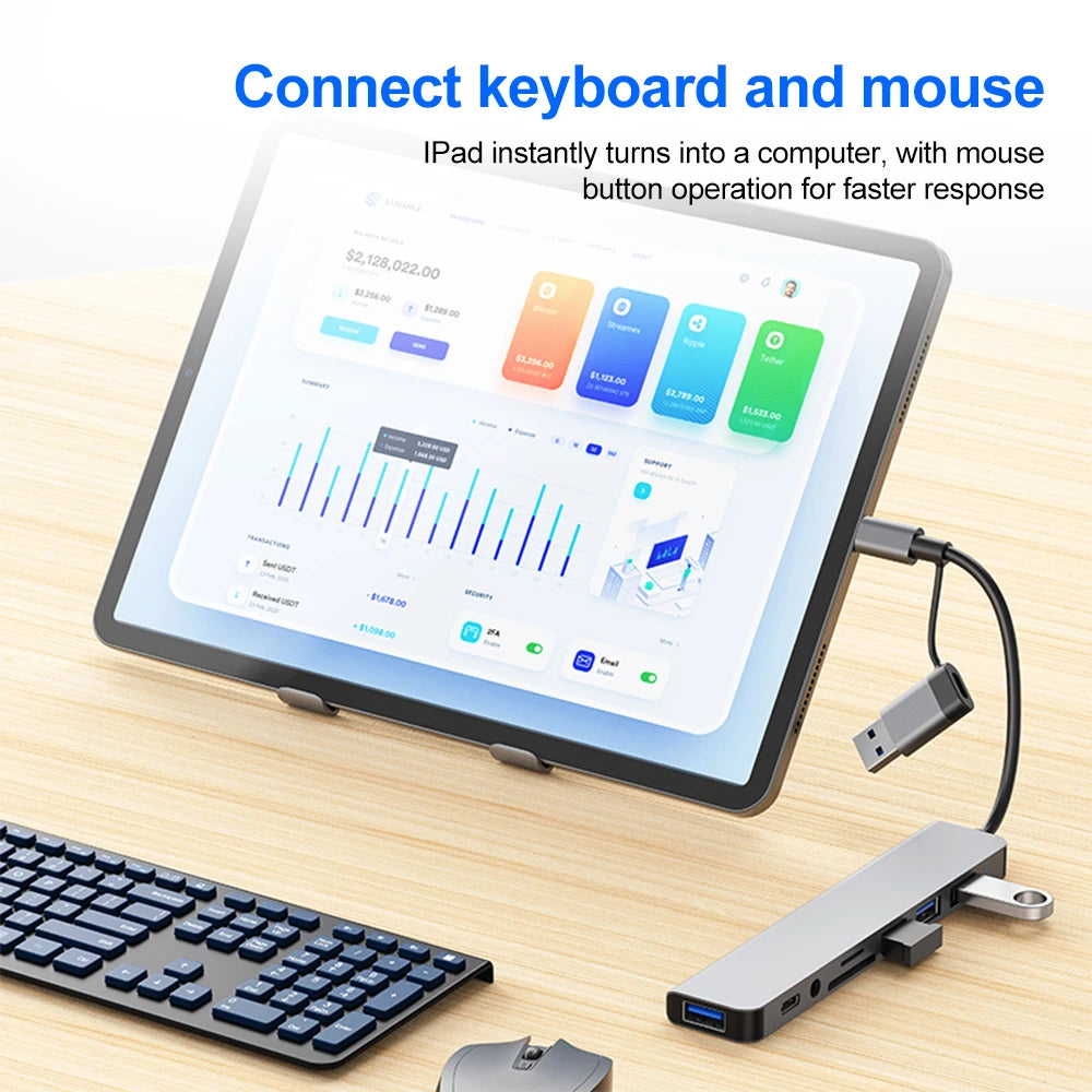 8 In 2 USB Hub USB C Docking Station Type-C Adapter To 4K60Hz HDMI USB 3.0 5Gbps RJ45 1000Mbps Splitter With SD/TF For Laptop