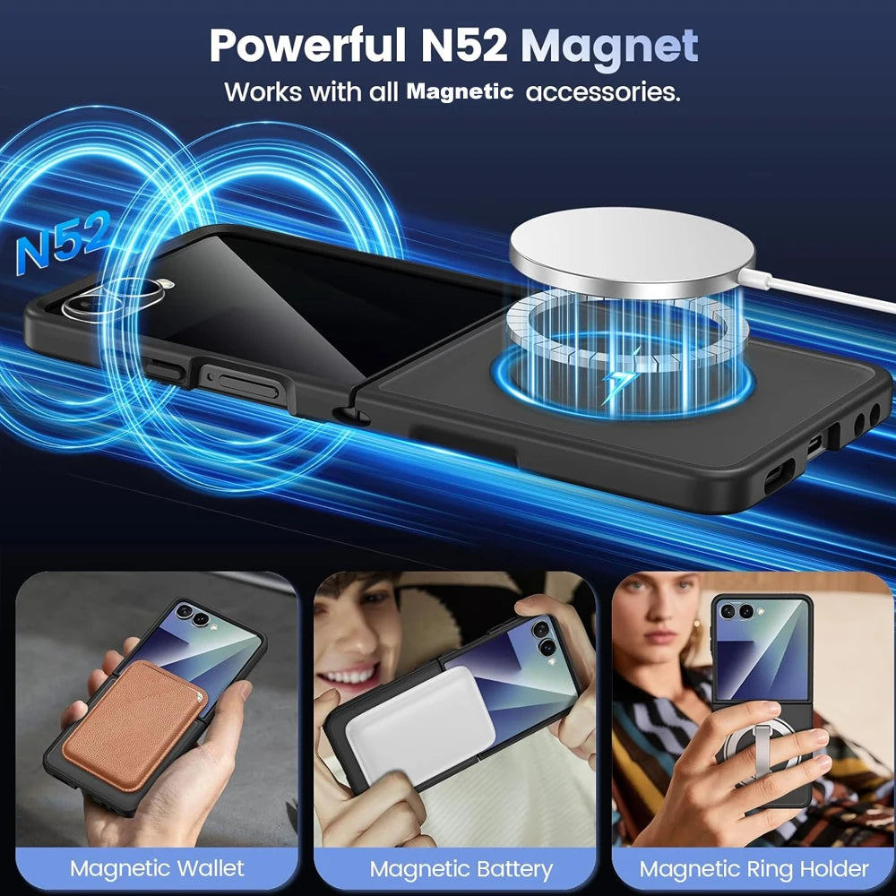 Magnetic Wireless Charging Mobile Phone Case for Samsung Galaxy Z Flip 7 Cases Slim Rugged Translucent Cover with Magnet