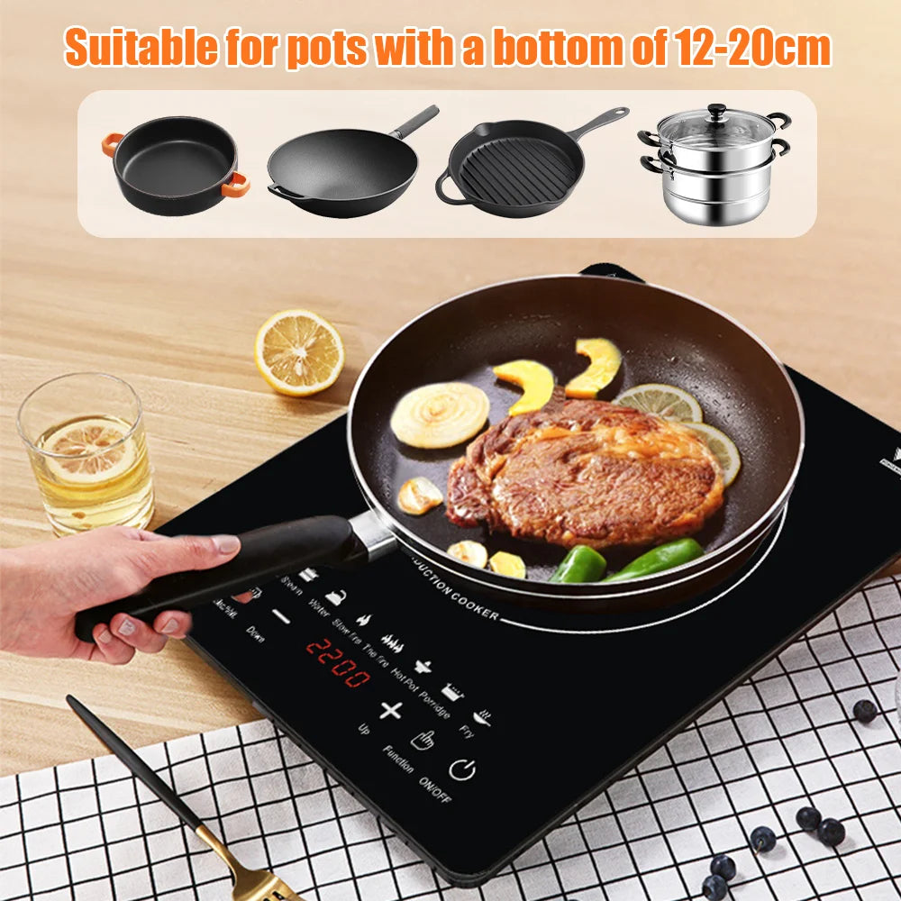 2200W Electric Induction Cooker UK Plug Induction Cooktop Timeable Energy-saving Induction Cooker Touch Panel Desktop Burner