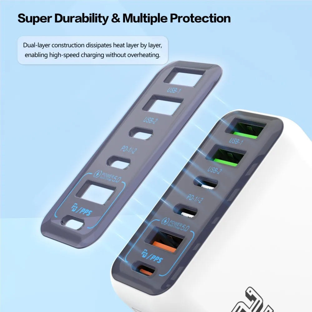 240W 6 Port USB C Charger Super Fast Charging PD3.0 USB C Type C Mobile Phone Charger For iPhone 17 16 pro Samsung Xiaomi ipad
