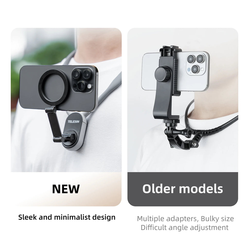 TELESIN Silicone Magnetic Quick Release Neck Mount Hold for IPhone 15 14 13 12 11 10 SAMSUNG HUAWEI XIAOMI Phone Accessories