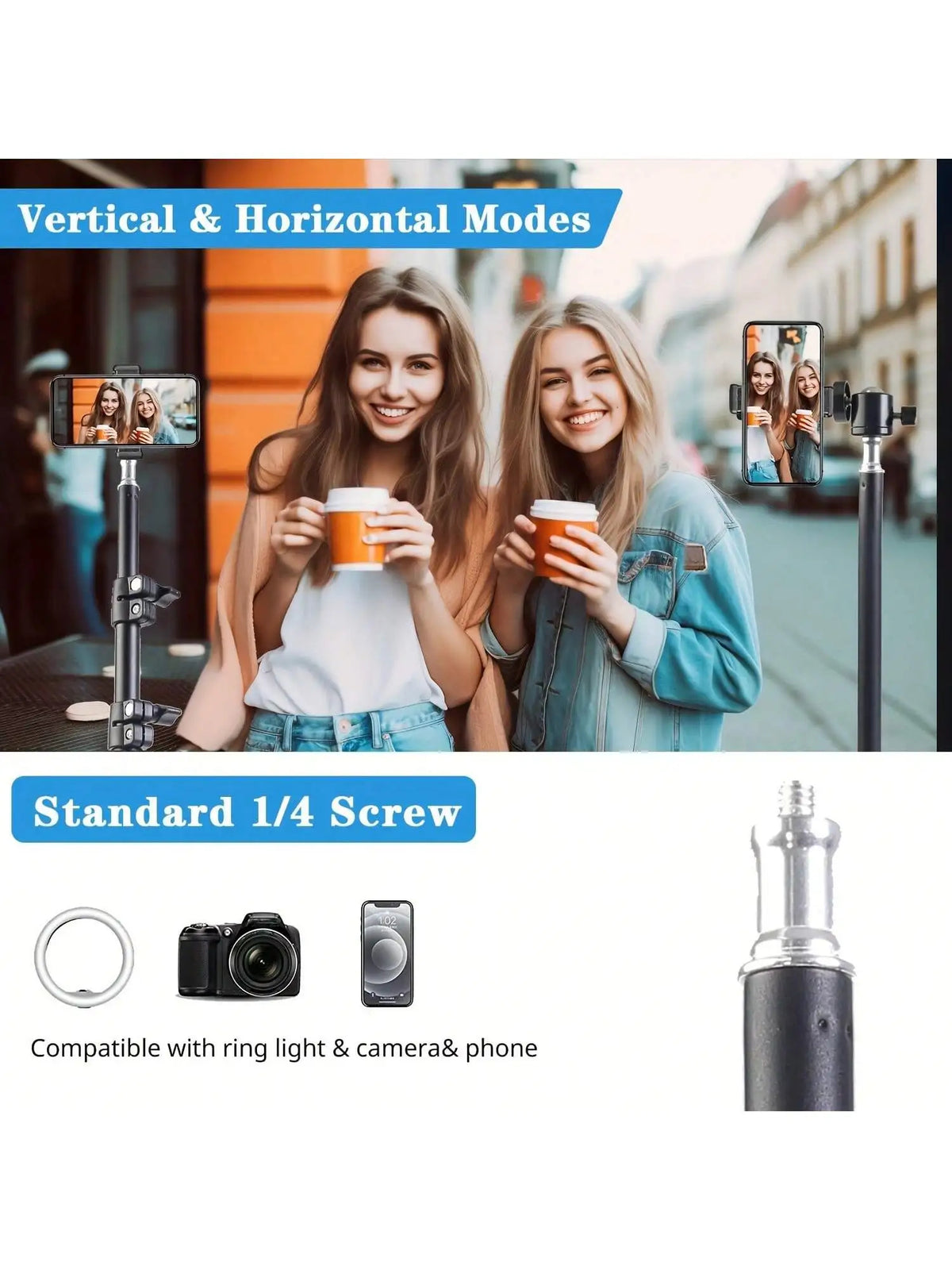 1pc 63-inch With Foldable Tripod & Phone Holder clip 160.02 Cm Multifunctional Tripod, Tripod For Phone And Camera