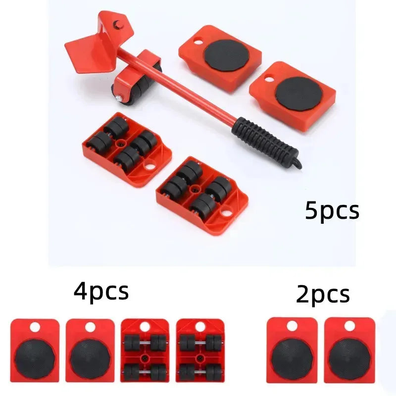 Heavy Duty Furniture Lifter & Mover Set – 4 Rollers + Wheel Bar, 360° Movement, Tool‑Free Assembly, for Sofas, Beds, Fridges