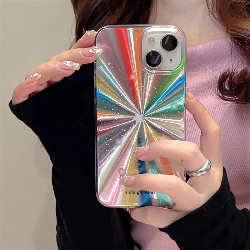 Colorful Rainbow Stars Glitter Phone Case For iPhone 15 16 Pro Max 17 13 11 12 14 Plus IMD Silicone Shockproof Back Cover Shell