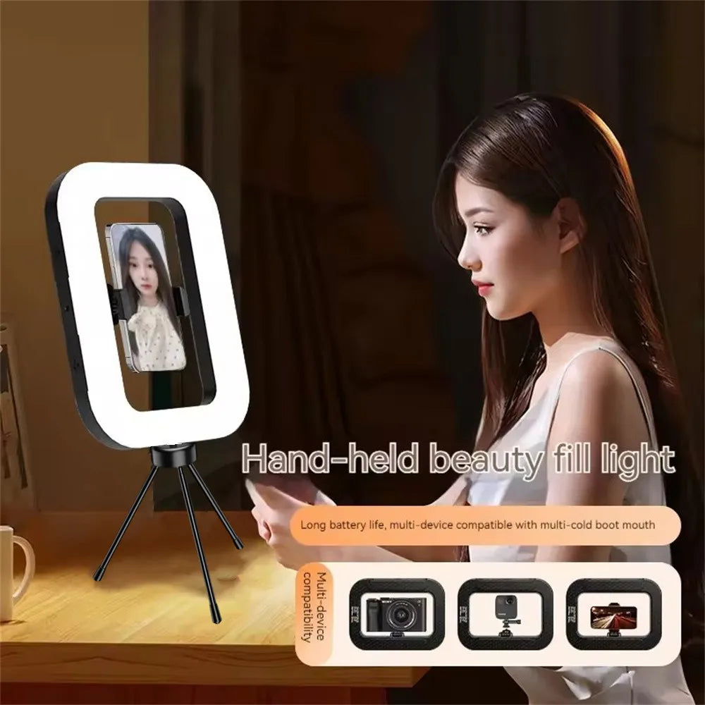 2026 New Handheld Ring LED Rechargeable Fill light Portable Mobile Phone Live Broadcast selfie Photography with phone clip