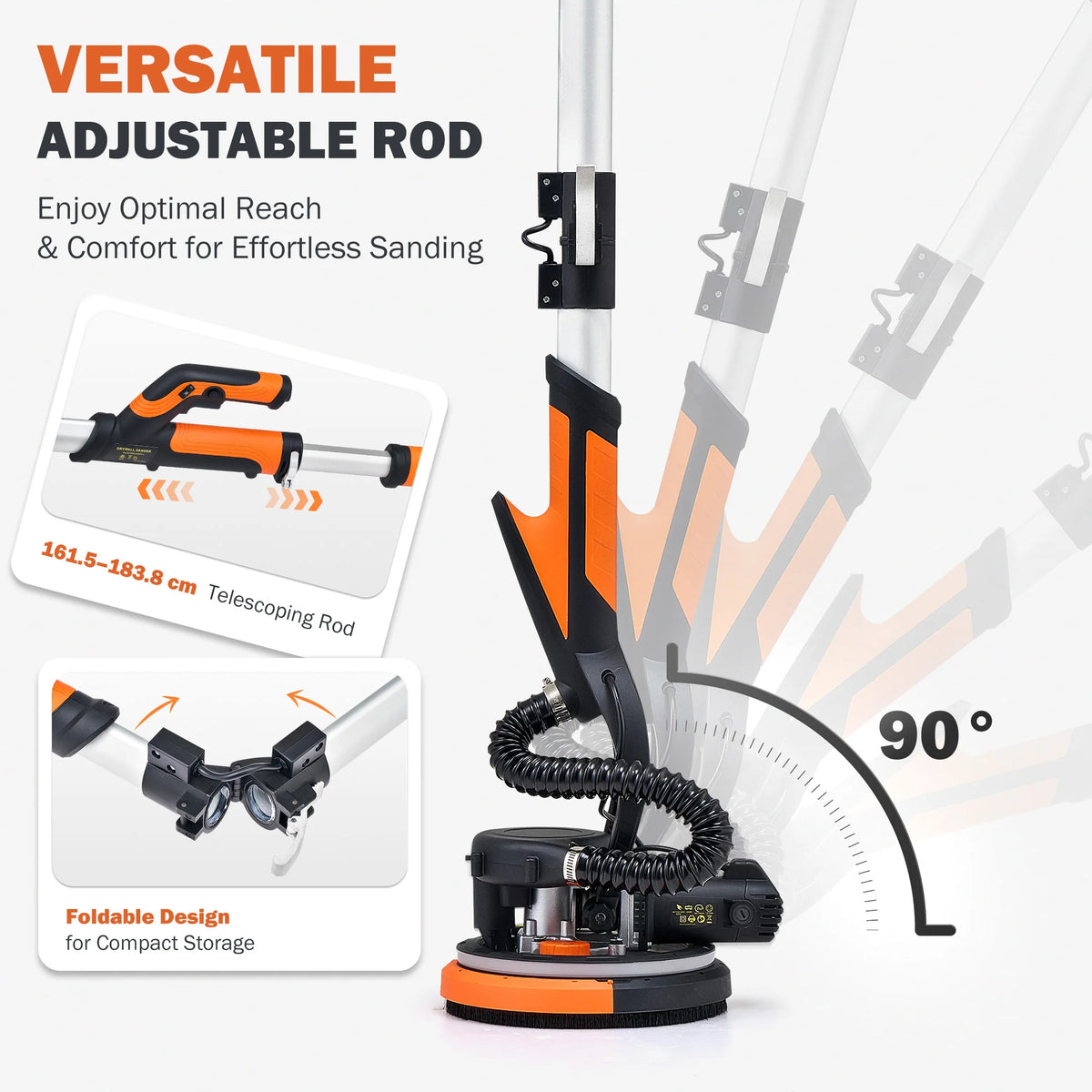 7 Speeds Drywall Sander 850W Electric Wall Sander Vacuum Attachment & LED Light