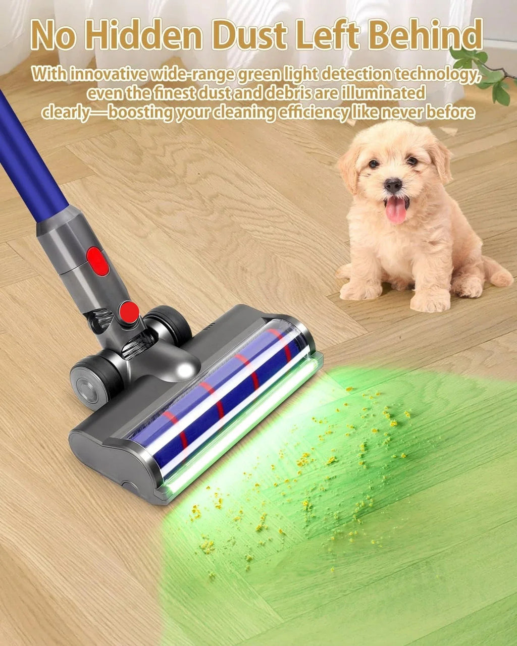 For Dyson V7 V8 V10 V11 V15, LED Dust Detection Vacuum Head Fluffy Attachment for Hard Floors, Compatible Replacement Parts