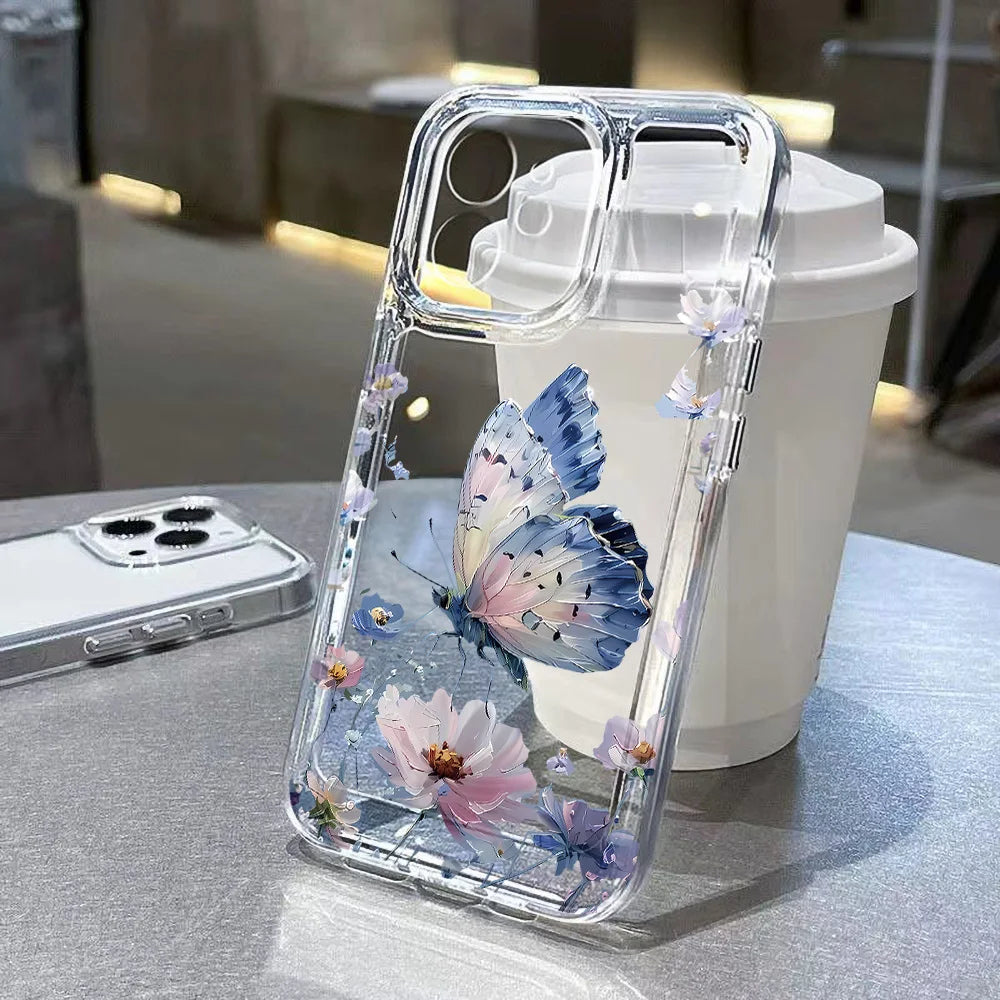 Purple Flower Phone Case For iPhone 16 Pro Case iPhone 14 11 13 12 15 Pro Max 16e XR 7 8 Plus SE 2 3 Shockproof Soft Clear Cover