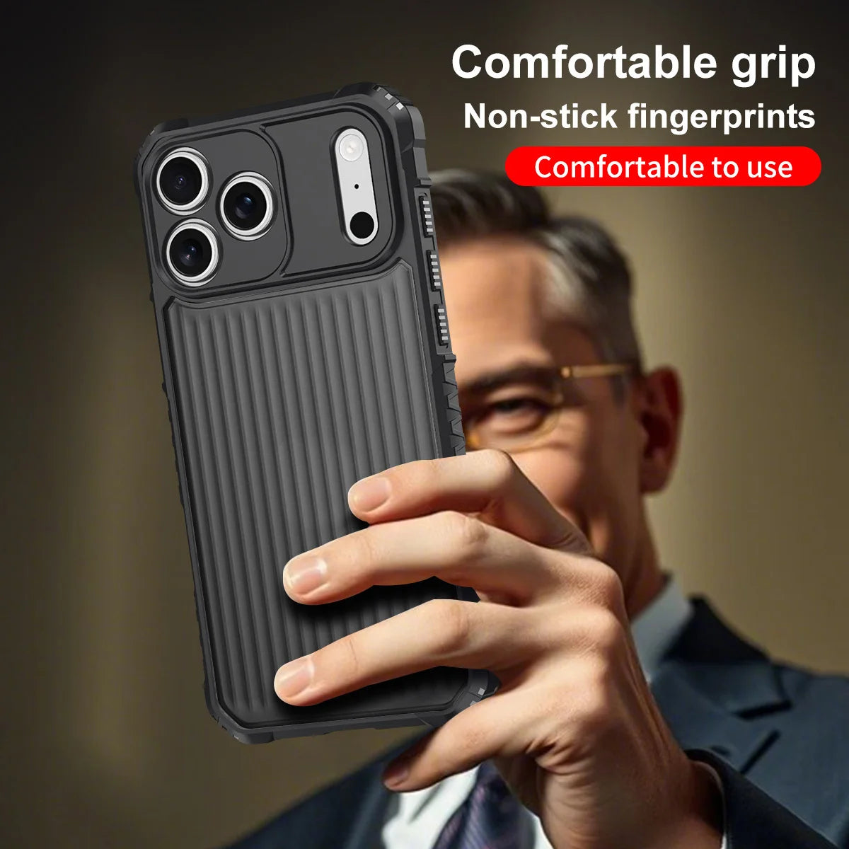 Luxury 2026 Airbag Striped For iPhone 17 16 15 14 Plus 13 12 11 Pro Max Soft Edged Black Men's Shock Resistant Protective Case