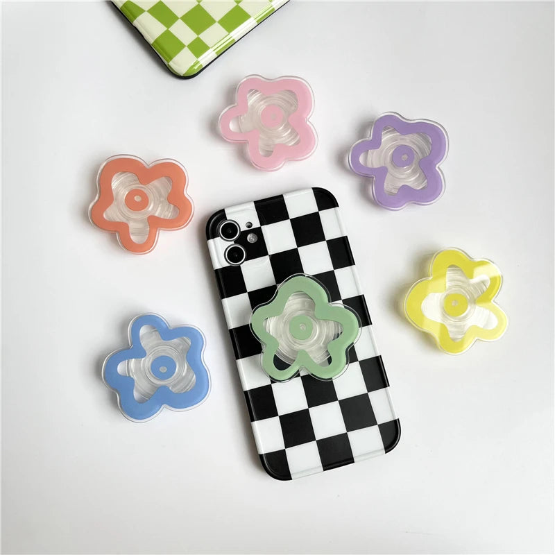 Cute Solid Color Flower Glossy Foldable Socket Pocket Grip Phone Holder for IPhone 17 Pro Max Griptok Finger Ring Stand Bracket