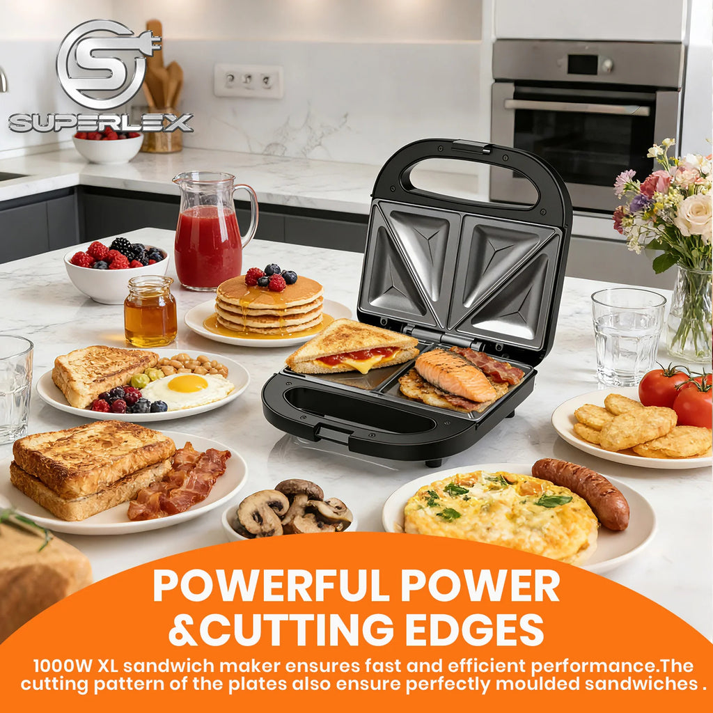 SUPERLEX Stainless Steel Sandwich Maker With Non-stick Plates Cool Touch Handle 750W Powerful Toaster Maker Suitable For House