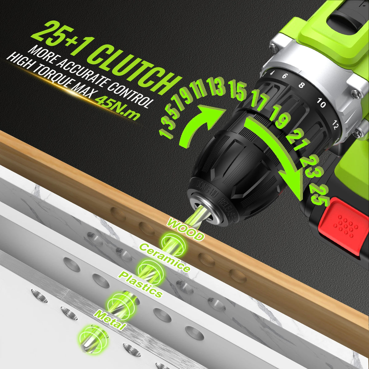 CONENTOOL Electric Screwdriver 48V Lithium-Ion Cordless Drill Driver Set LED Work Light Electric Drill Quick Changer Battery Set
