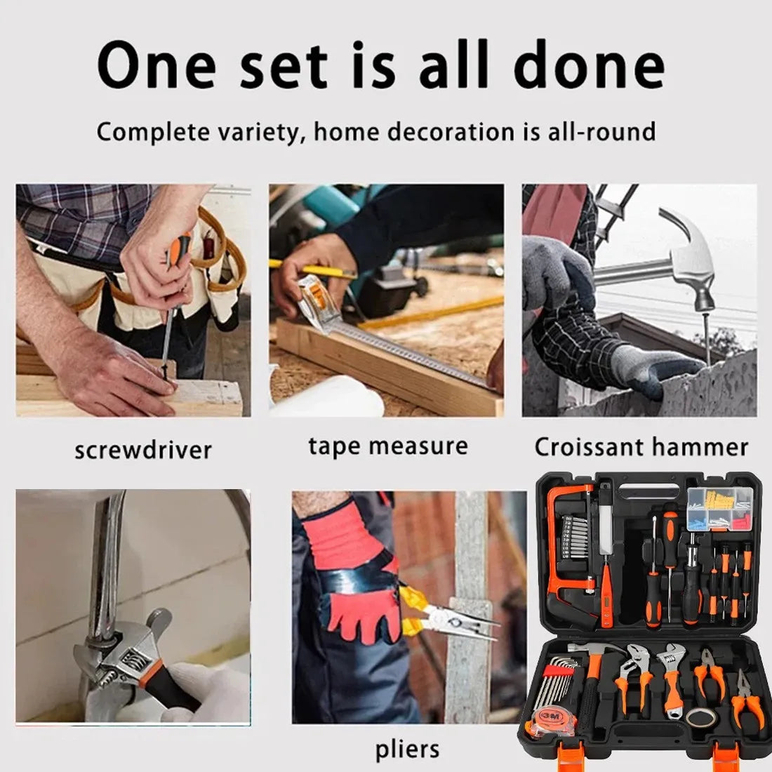 105Pcs General Household Hand Tool Kit with Toolbox Storage Case for Home Repair