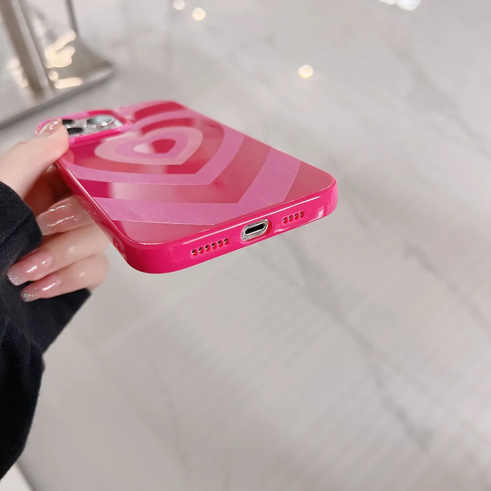 Cute Gradient Pink Sweet Love Heart Phone Case for iPhone 16 15 14 13 12 11 Pro Max Plus Soft Cover