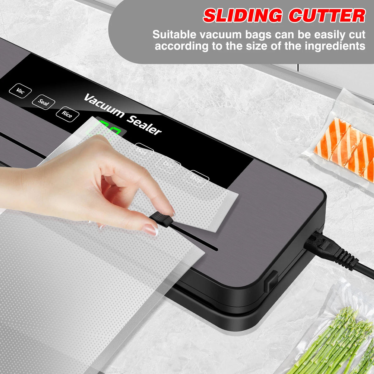 Vacuum Sealer,Automatic Food Vacuum Sealer,5 modes,with 10 sealing pockets and built-in cutter for sealing of wet and dry food