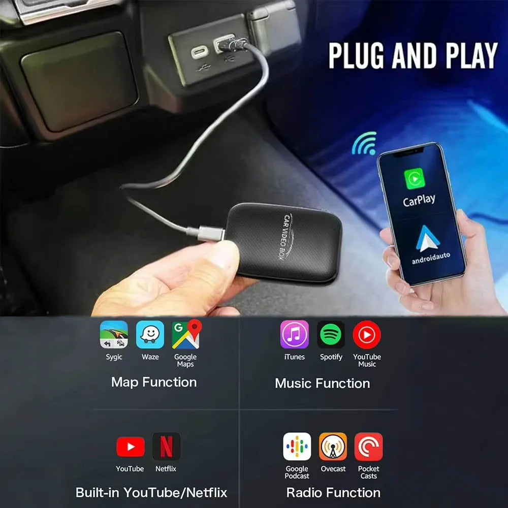 SKILLDRIVE 2026 Car Ai Box 3 in 1 Wireless CarPlay Android Auto Adapter Android TV Box on Youtube Nexflit Car Intelligent System