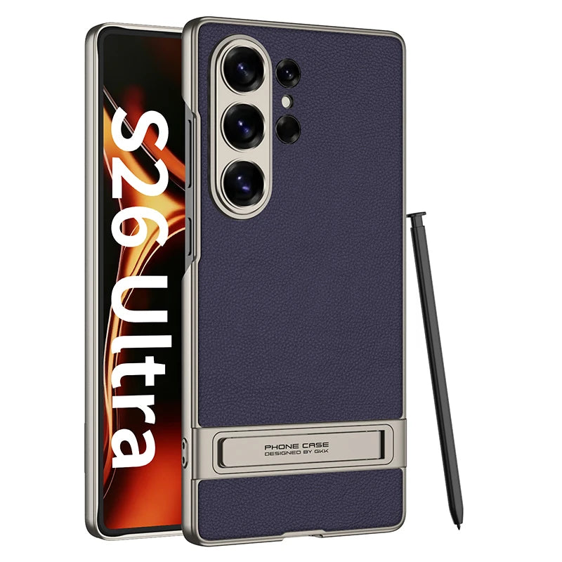 For Samsung Galaxy S26 Ultra S26Ultra Case Luxury Ultra-Thin Skin-Friendly Matte Leather Bracket Shockproof Hard Cover Accessory