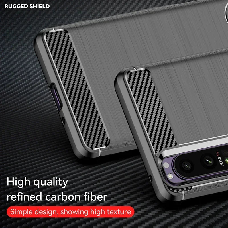 Carbon Fiber Soft Silicone Case For Sony Xperia 10 1 5 II III IV V VI Brushed Texture Back Cover Anti Shock Shell Case Funda