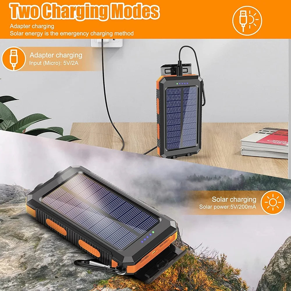Solar Power Bank 80000mAh Portable Charging Poverbank External Battery Charger Strong Light LDE Light for All Smartphones