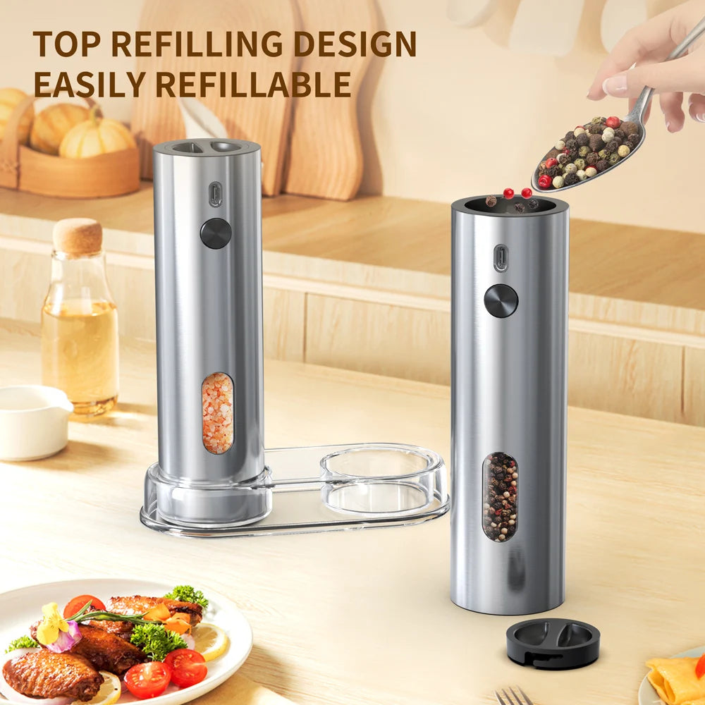 USB Rechargeable Electric Salt And Pepper Grinder with Base Charging Automatic Salt Pepper Grinder Spice Mill For Home Kitchen
