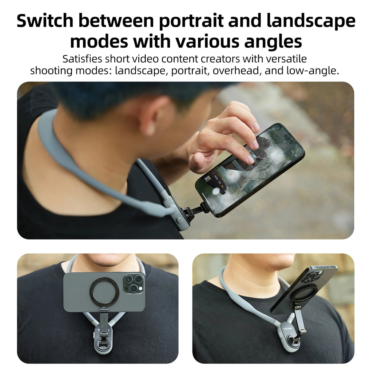TELESIN Silicone Magnetic Quick Release Neck Mount Hold for IPhone 15 14 13 12 11 10 SAMSUNG HUAWEI XIAOMI Phone Accessories