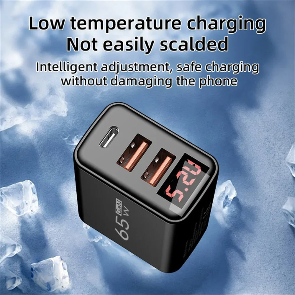 EU/US/UK Plug 65W USB Charger 3 Ports Fast Charging Mobile Phone Power Adapter QC3.0 Type C Charger For iPhone Samsung Xiaomi